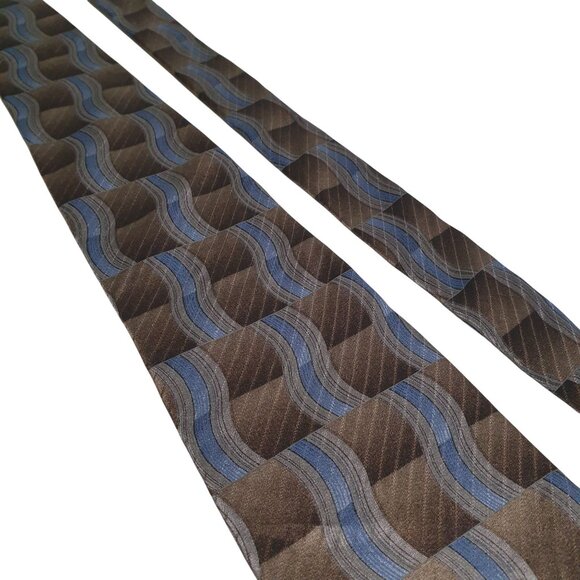 Vintage Pattern Arrow Company Men Tie Brown Blue Silk Office Dad Gift Necktie - Picture 2 of 5